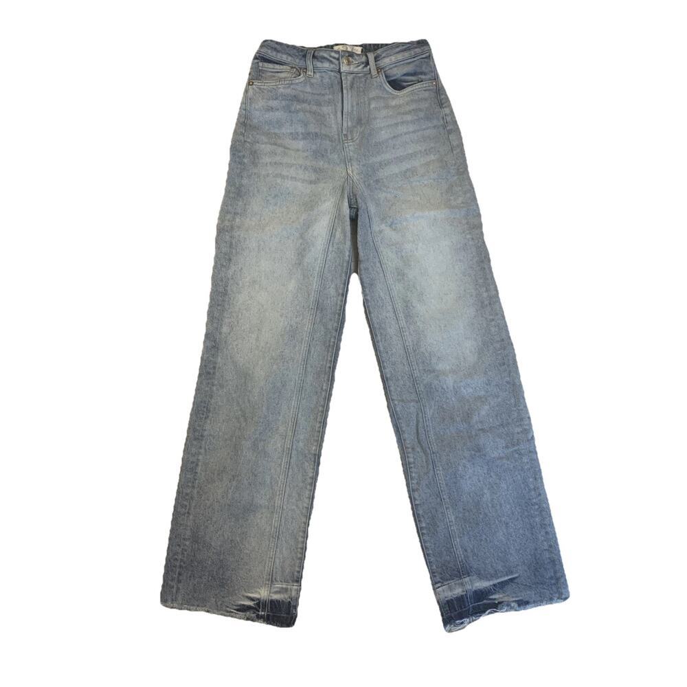 Free People We The Free Straight Leg Jeans Size 27 Light Wash Raw Hem Womens